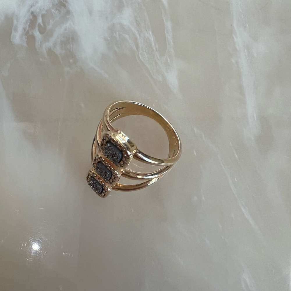 MM Stamped Trio Triple Agate Gold Tone Ring Melinda Maria - Picture 2 of 4